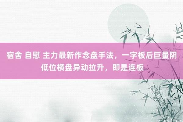 宿舍 自慰 主力最新作念盘手法，一字板后巨量阴 低位横盘异动拉升，即是连板